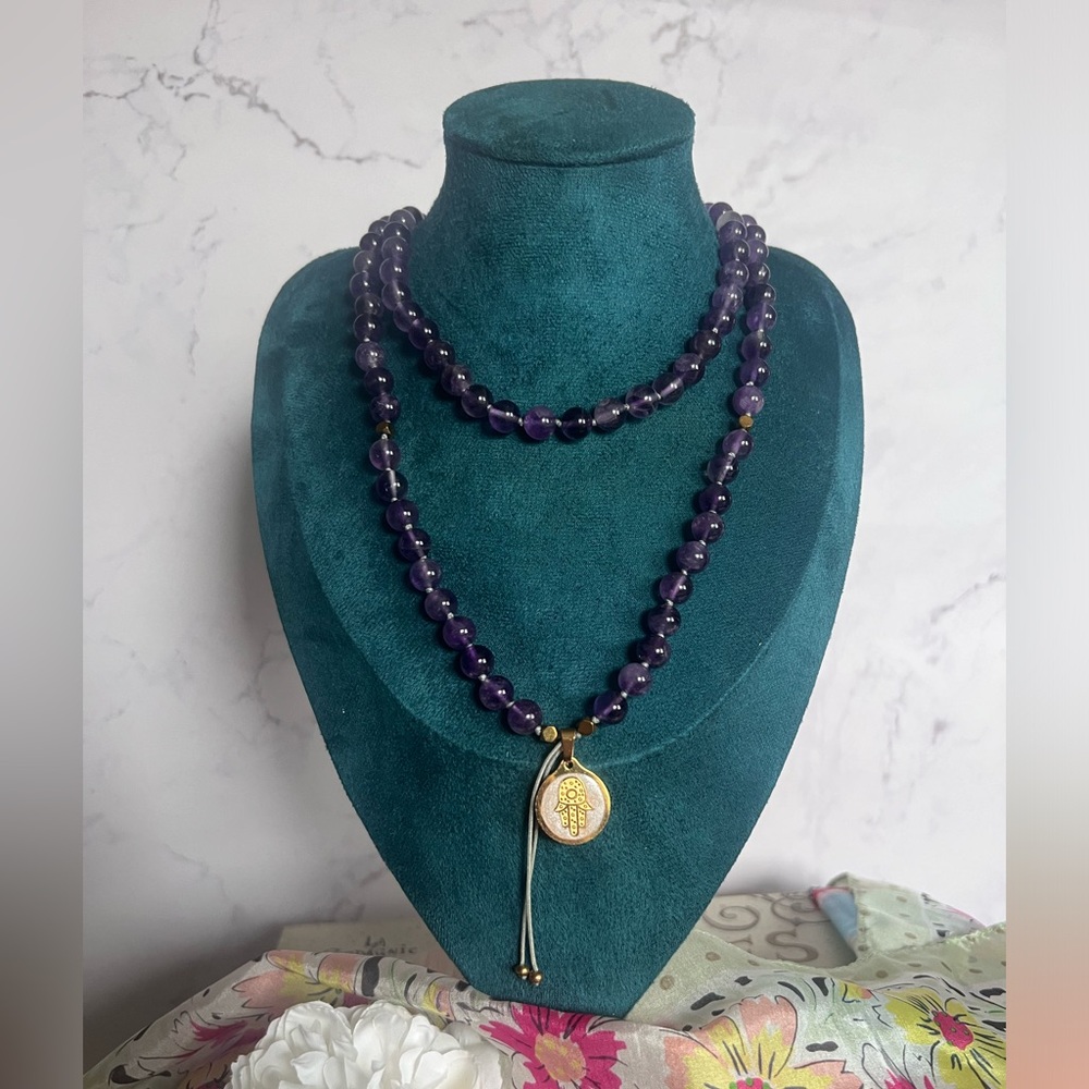 Amethyst Beaded Hamsa Mala